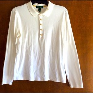 White Collared Quartered Button Top